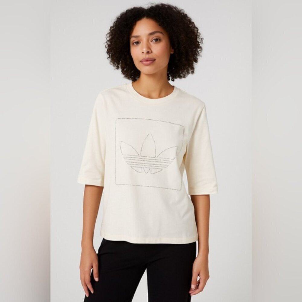 Adidas Originals Trefoil Rhinestone Logo T-Shirt White Women’s Size M